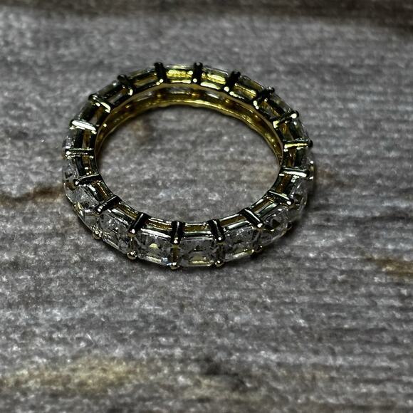 Gold Tone 3mm Square Cut CZ Eternity Band Ring- Size 9 - Picture 1 of 4